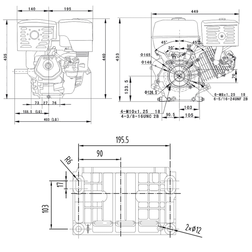 LIFAN 190 FD-B E-Start Motore a benzina a 4 tempi 10kW (15CV) 25mm, OHV, 420ccm con avviamento elettrico