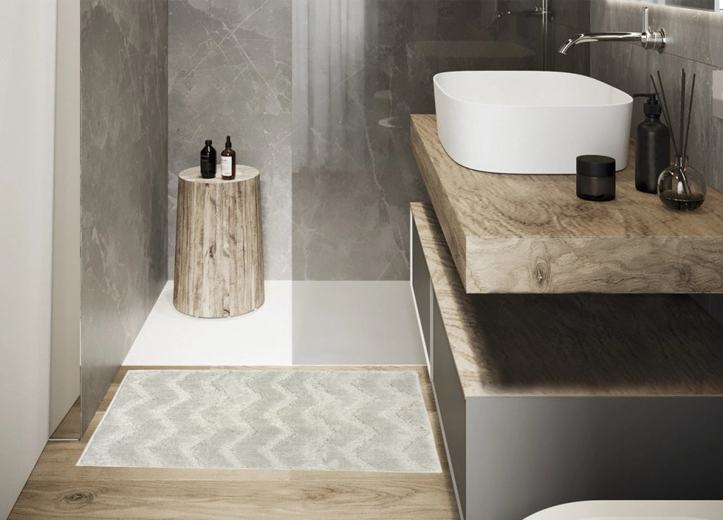 Tappeto Casa Bagno Morbido In Tinta Unita Zig Zag Modello ZigZagaria - 60x120 - Grigio
