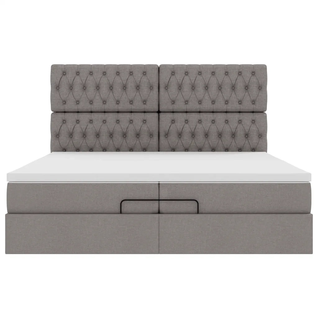 Struttura Letto Pouf con Materassi Tortora 200x200 cm Tessuto