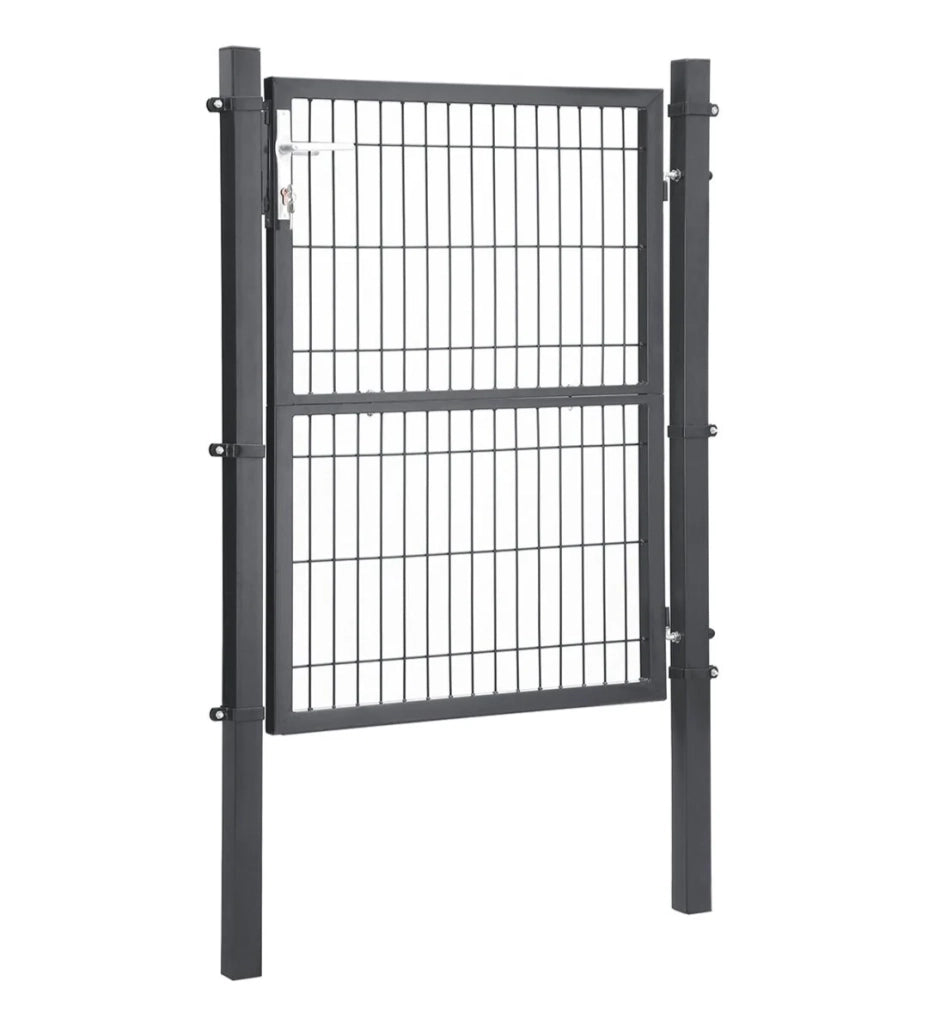 Cancello in acciaio zincato Cancello per recinzione Cancello da giardino Robusto e durevole con maniglia di bloccaggio e chiave di qualità 106 x 125 cm (L x A) Grigio 12_0001943