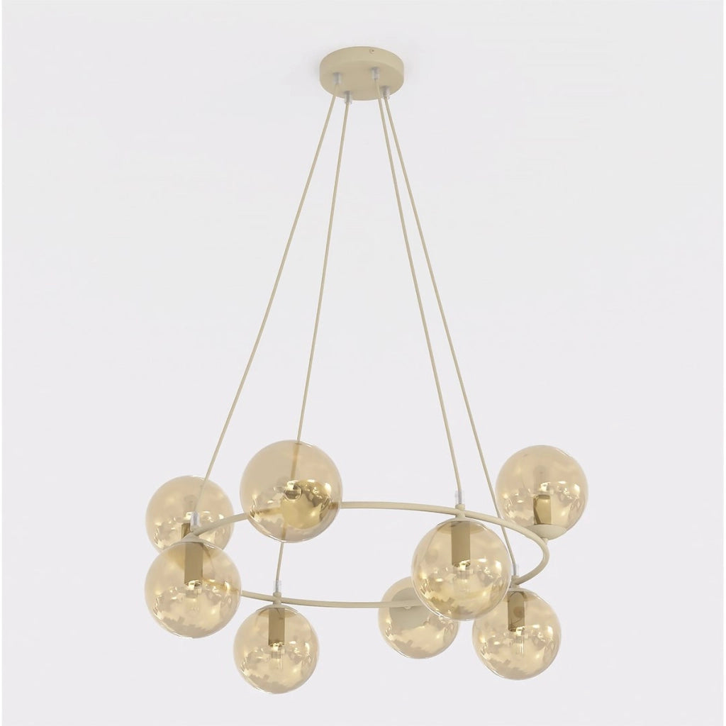 Lampada a sospensione AZURA in acciaio beige e sfere in vetro ambra