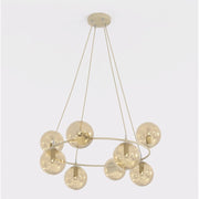 Lampada a sospensione AZURA in acciaio beige e sfere in vetro ambra