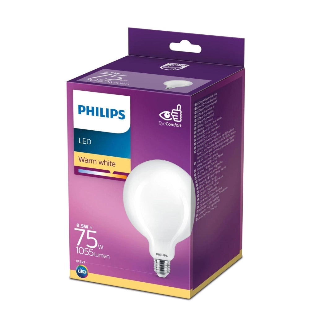 Philips 76475300 LED Classic Lampadina LED Globo G120 E27 8.5W 75W 1055 lm 2700K Luce Bianca Calda colore Bianco