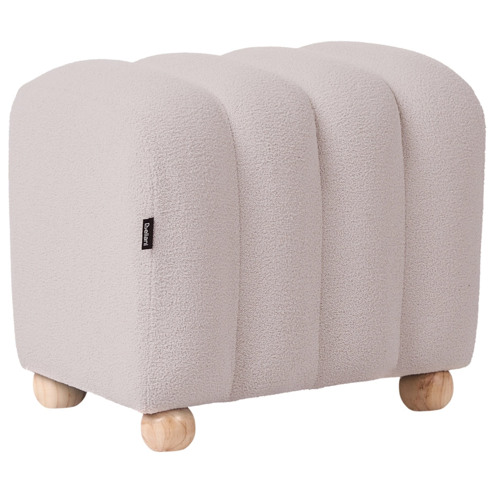 Pouf bianco sporco in bouclé Teddy rivestito con gambe in legno pouf ottomano design moderno accessori per soggiorno