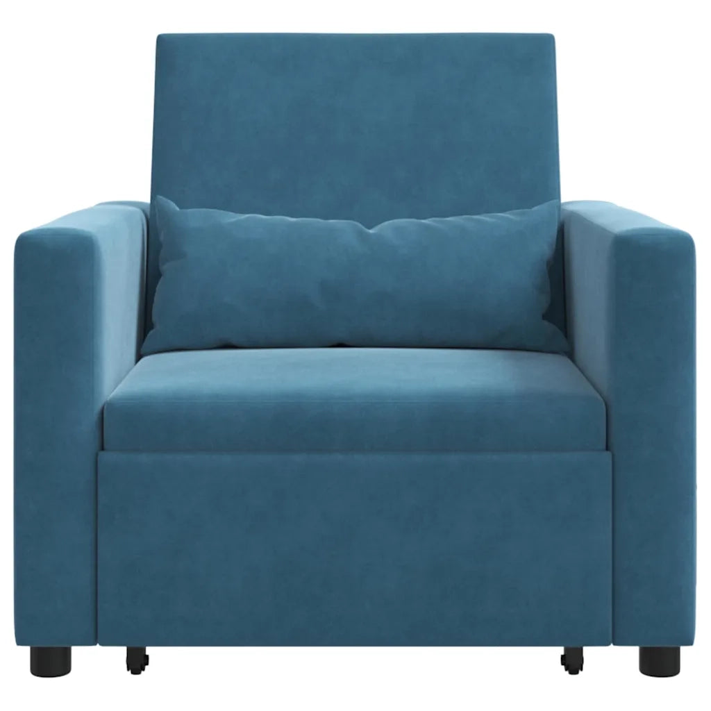 Divano letto | Sof¨¤ letto | Letto singolo estraibile singolo con ruote Blu Velluto