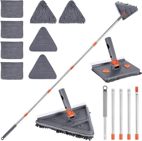 Mop per Muri con Spazzola per Finestre e Pulitore per Scarpette con Manico Lungo Mop 200 cm e 8 Pannelli Riciclabili per Angoli Scale Piani Vetrati Auto.