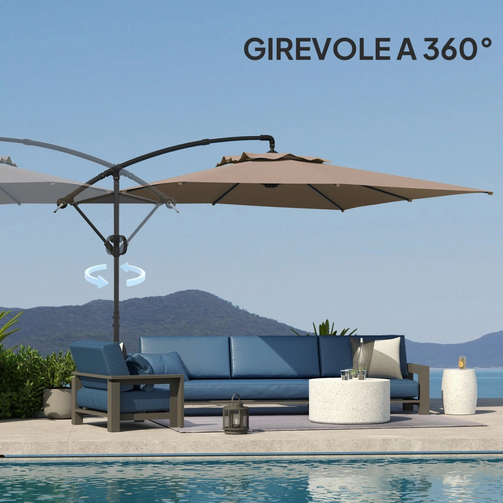 Ombrellone da Giardino a Braccio 300x325x230A cm Base a Croce in Metallo e Poliestere Cachi