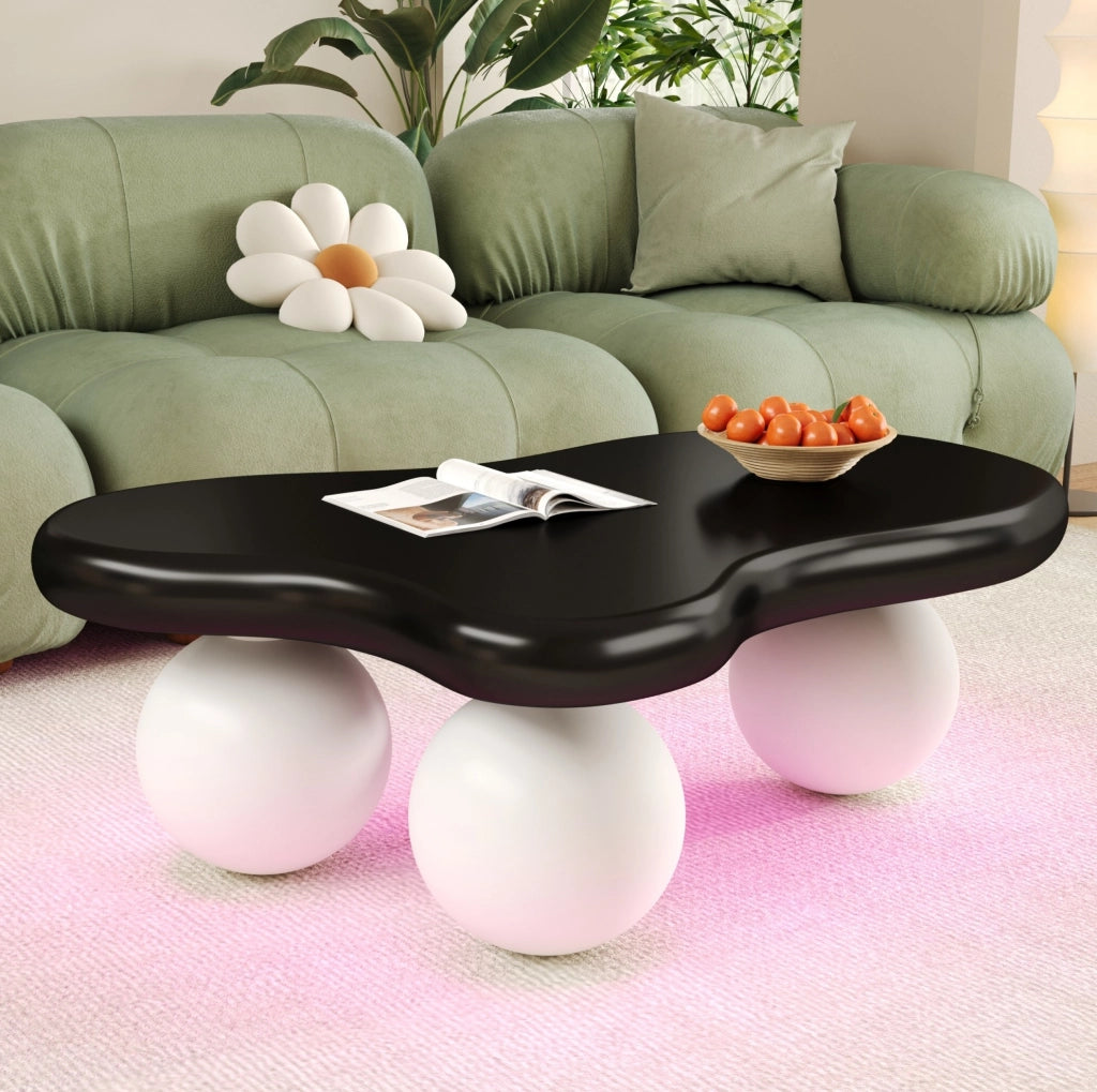 TAVOLINO DA CAFFÈ a forma di nuvola 95x62,5x32 cm MDF Nero/Bianco con LED