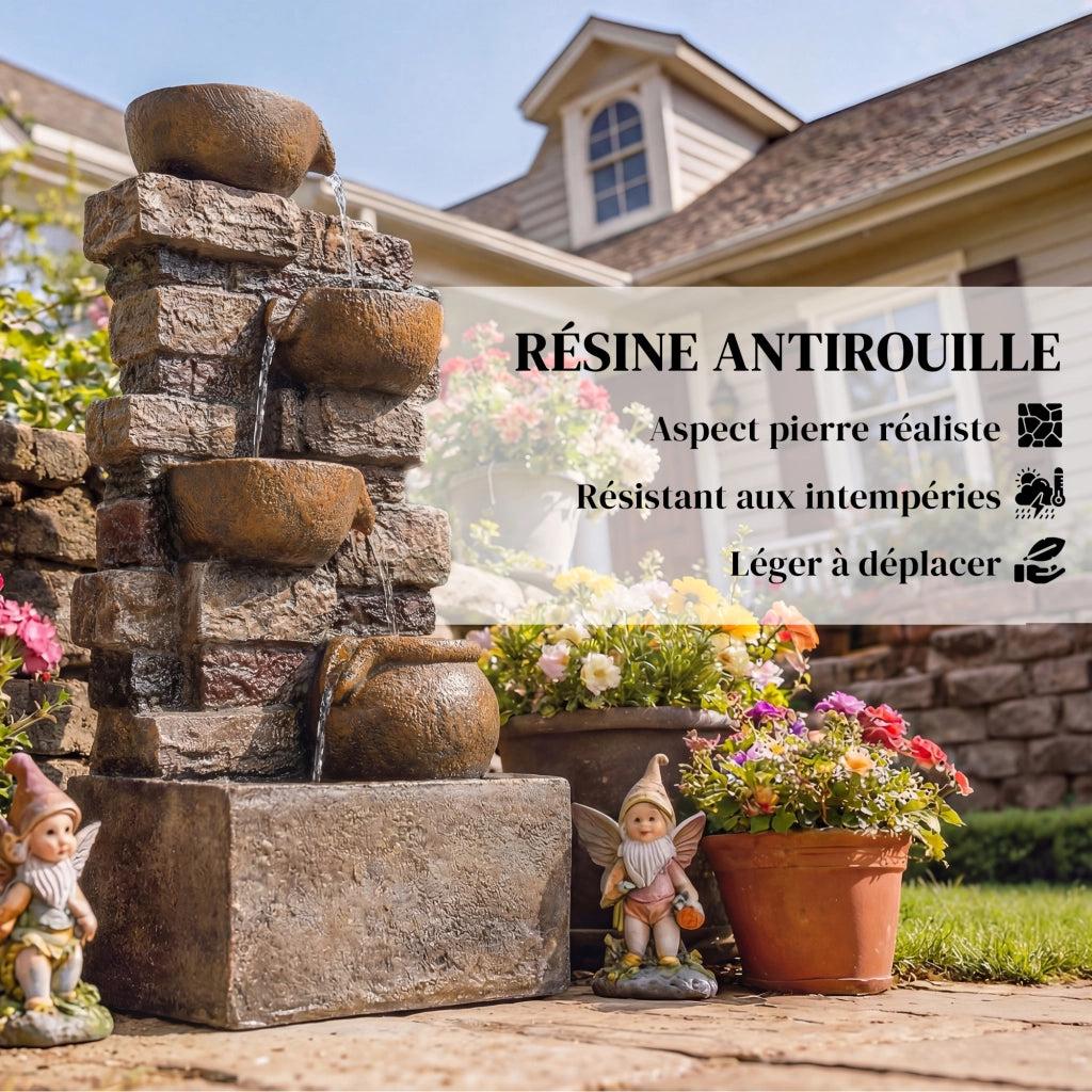 Fontana da Giardino a Cascata con Luci LED ¨C zephmum ¨C Marrone Rustico