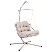 Sedia a dondolo sospesa moderna con supporto in acciaio verniciato a polvere, catena e morbido cuscino in olefina beige