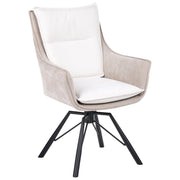 Poltrona beige-bianco sporco in ciniglia con base girevole in acciaio seduta rigida per soggiorno stile scandinavo moderno