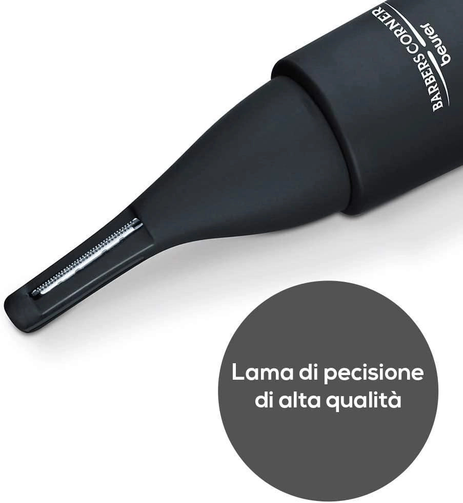 Beurer Rifinitore angolare di precisione HR2000 Barbers, modella e rifinisci sopracciglia, naso, peli delle orecchie, Design angolato, incl. attacco a pettine - 2 lunghezze di taglio (3 e 6 mm)