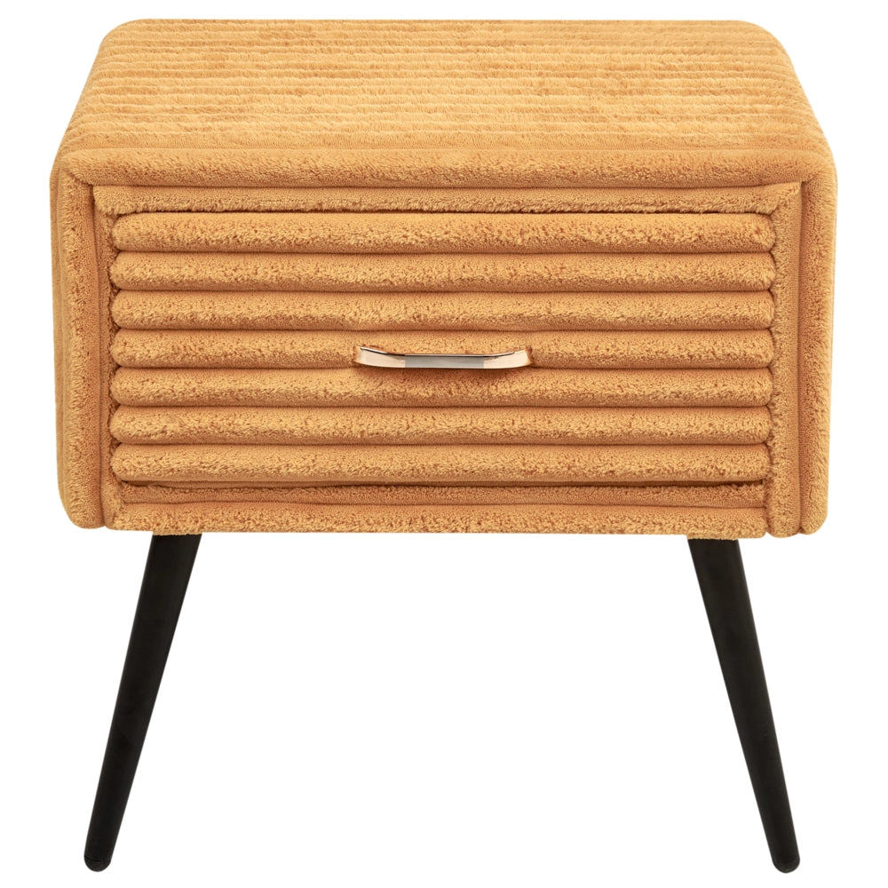 Comodino con rivestimento in velluto arancione con 1 cassetto Mobili per camera da letto dal design minimalista