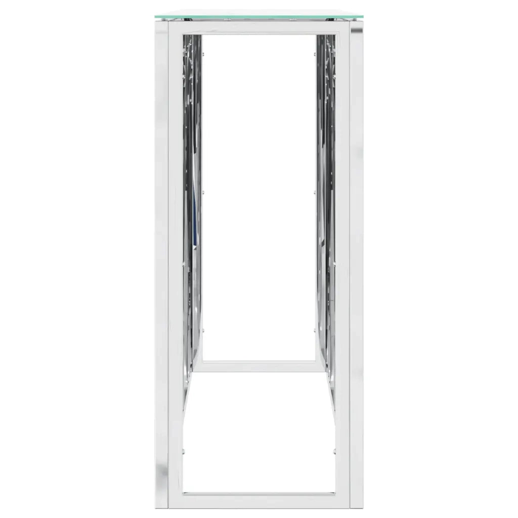 Tavolino Consolle Argento 110x30x70 cm in Acciaio Inox e Vetro 350027