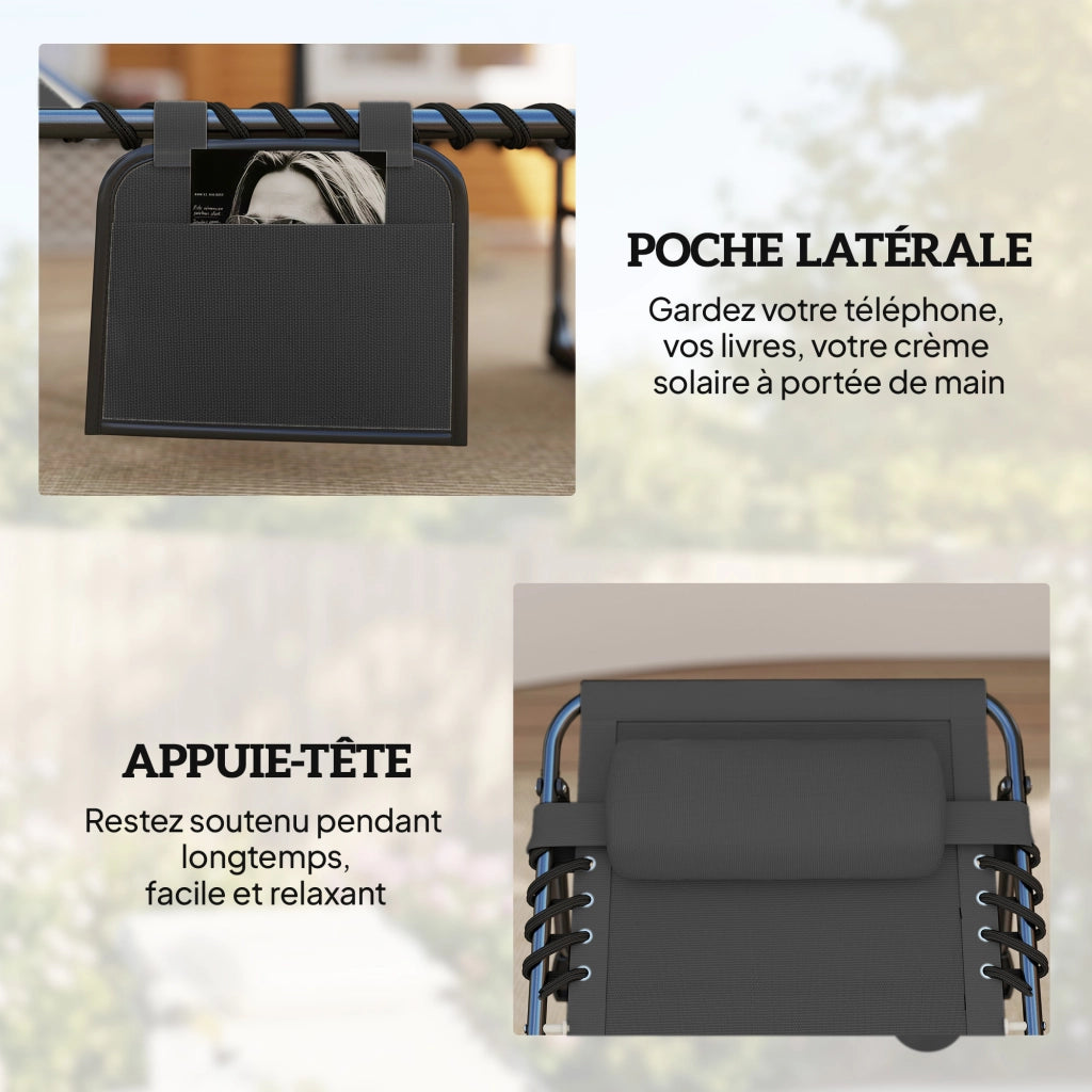 Poltrona da giardino reclinabile ¨C zephmum ¨C grigio scuro 200x57x38