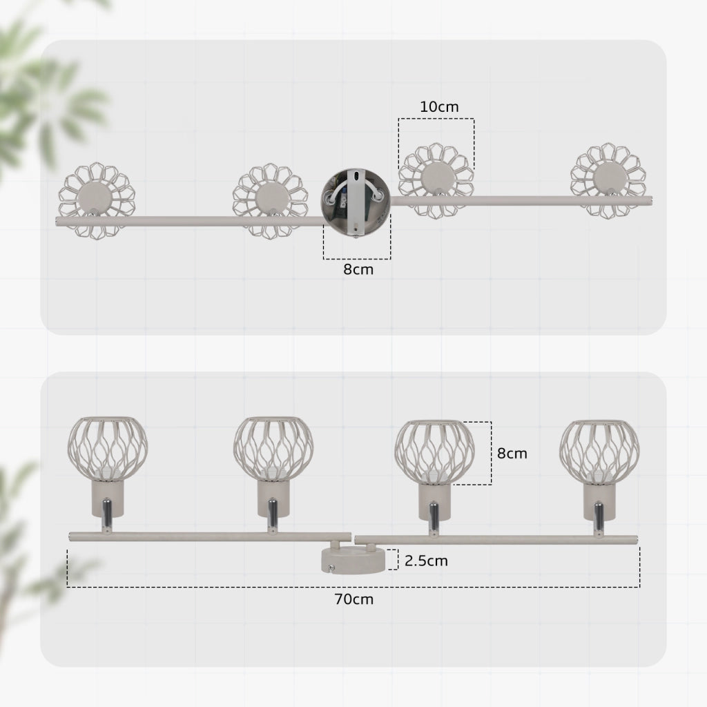 ZMH Faretto da soffitto 4 Luci Grigio E14 Metall Orientabile Moderni per Soggiorno Cucina Corridoio Senza Lampadina