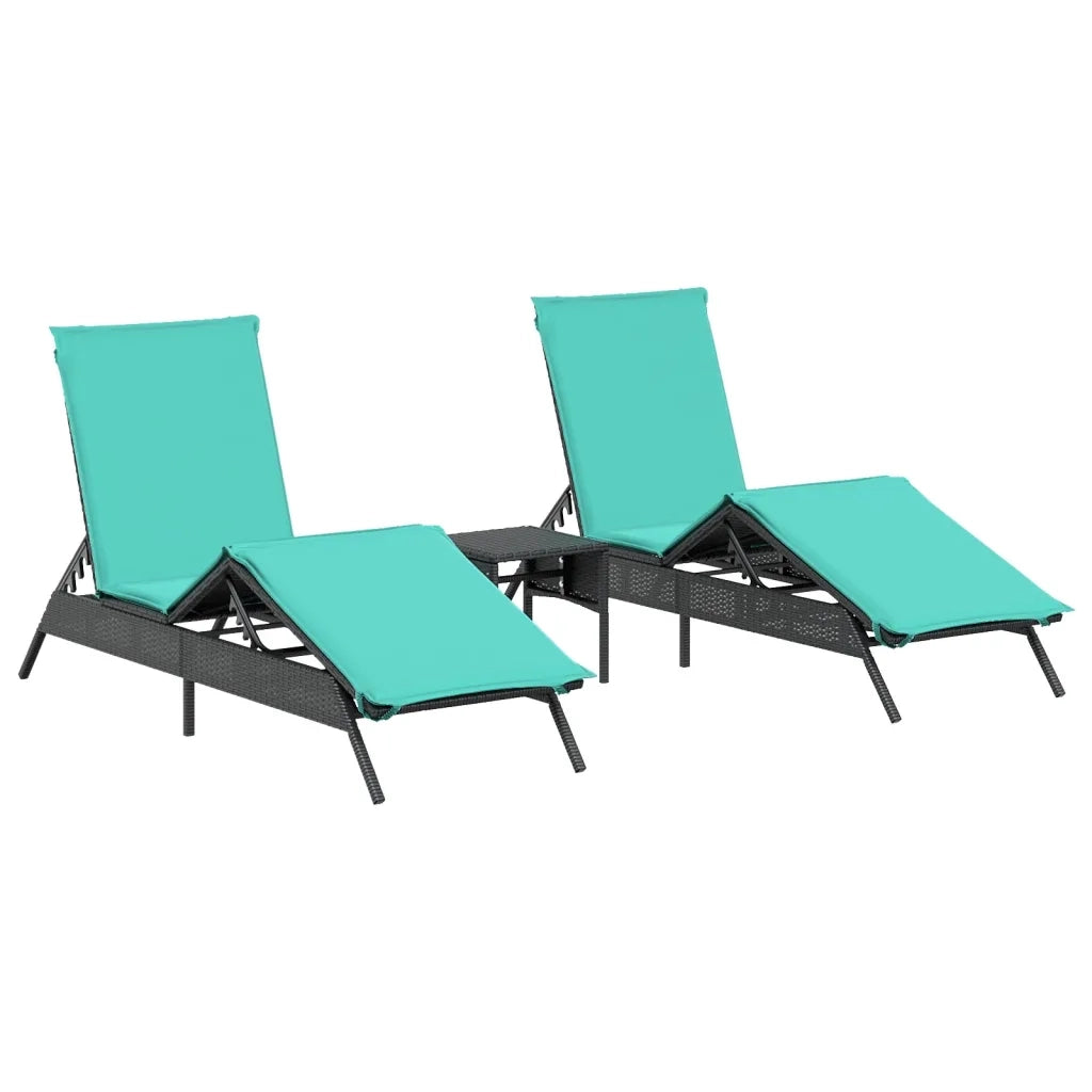Lettini Prendisole 2 pz con Tavolino Nero in Polyrattan 4002718