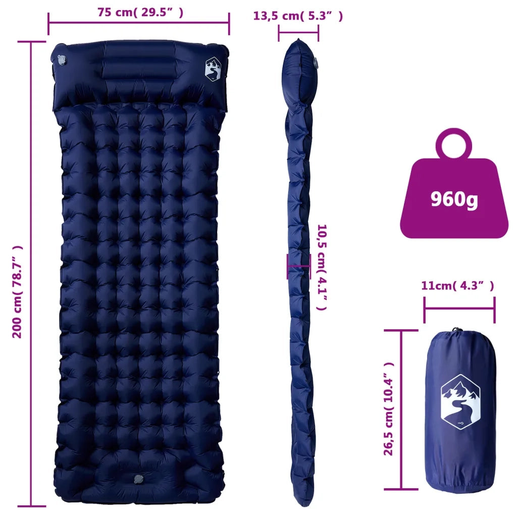 Materasso Campeggio Autogonfiabile Cuscini 1 Persona Blu Marino CFW9229520