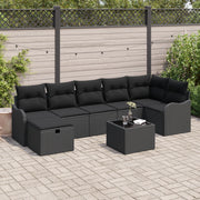 Set Divano da Giardino in 8 Pezzi con Cuscini Nero Polyrattan
