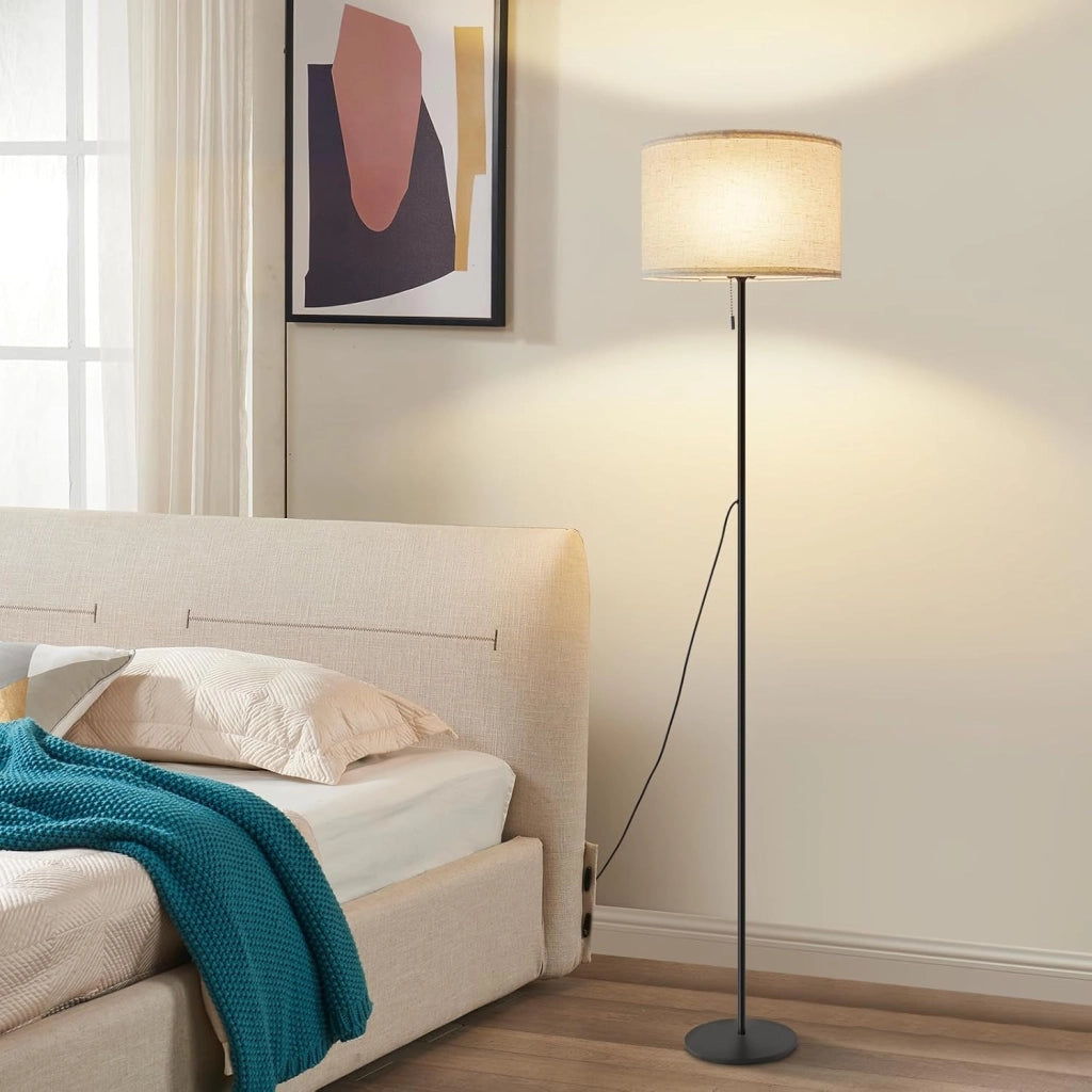 ZMH Lampada da terra LED retrò paralume tessuto dimmerabile interruttore cavo per soggiorno