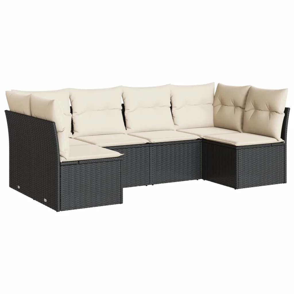 Set Divano da Giardino 6 pz con Cuscini Nero in Polyrattan 3249225