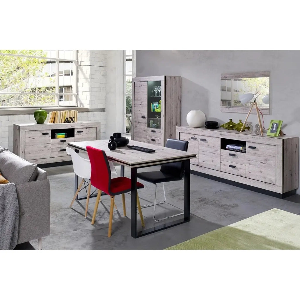 Tavolo MALAGA - Stile industriale - Colore rovere Wellington con gambe nere - 160 x 90 x 78 cm