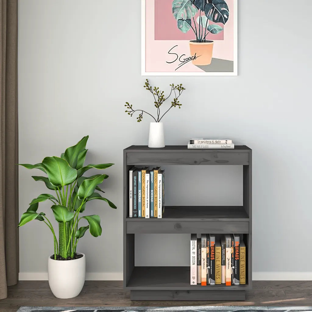 Libreria-Scaffale per Libri-Mobile di Stoccaggio Grigia 60x35x71 cm in Legno Massello di Pino