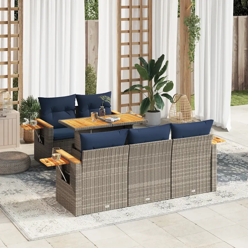 Set Divano da Giardino 6 pz con Cuscini Grigio in Polyrattan 3327554
