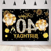 Decorazione di compleanno per donne - Tela di stoffa con glitter nero e oro, con macchie, per poster, decorazione di festa, banner di sfondo per donna, 40° compleanno