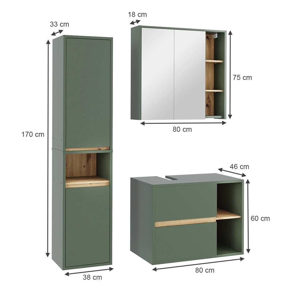 Vicco Set di mobili da bagno Verde/Artigianale 3 parti