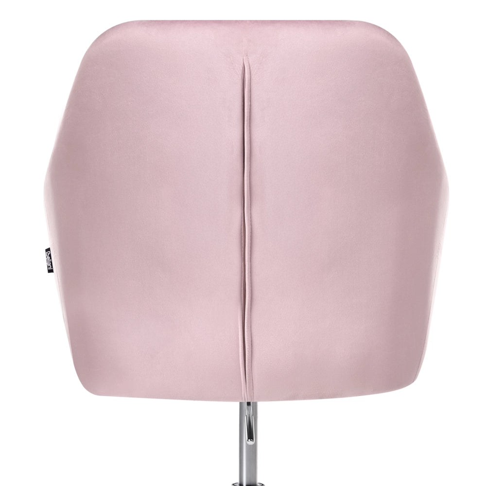 Sedia da ufficio in velluto rosa pastello con meccanismo a gas per la regolazione dell'altezza schienale trapuntato con cristalli e base girevole a 360°