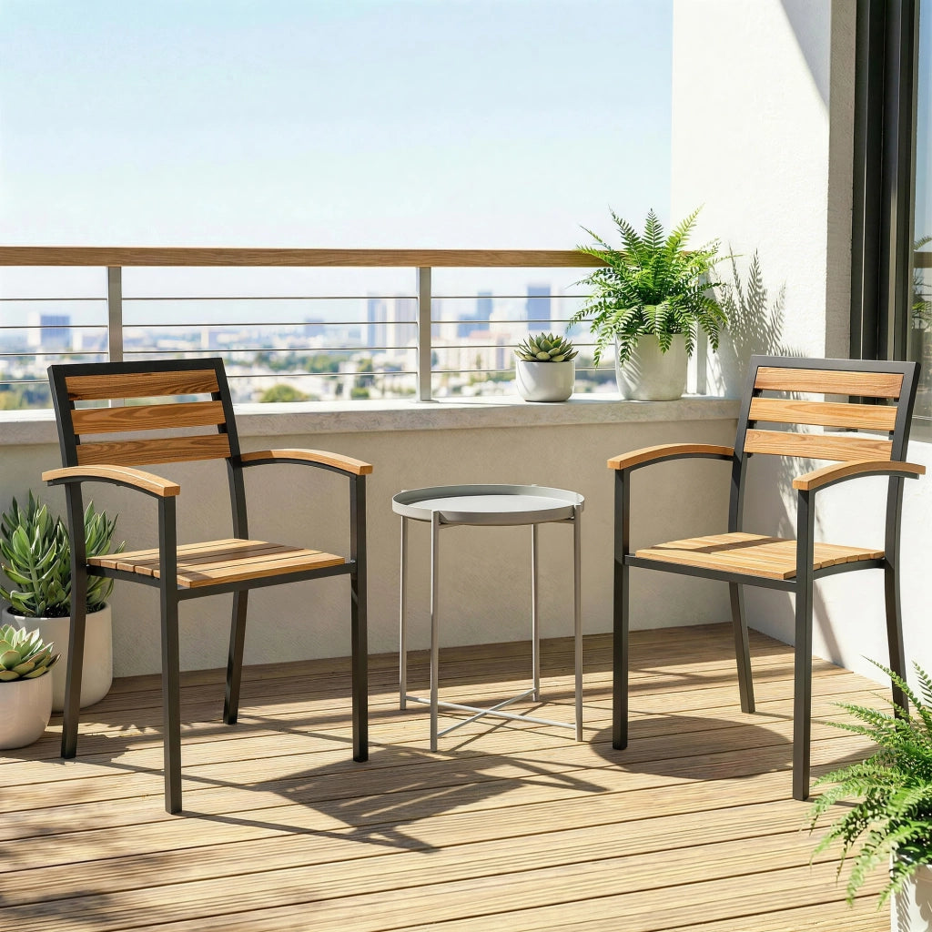 Set 2 Sedie Impilabili da Esterno 56x59x84 cm in Legno e Acciaio Colore Legno e Nero
