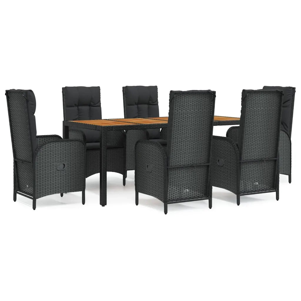 Set da Pranzo da Giardino 7 pz Nero con Cuscini in Polyrattan 3185072