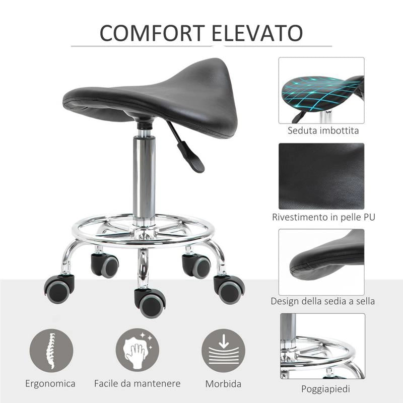 SGABELLO REGOLABILE IN ALTEZZA CON 5 RUOTE E SEDUTA ERGONOMICA IMBOTTITA