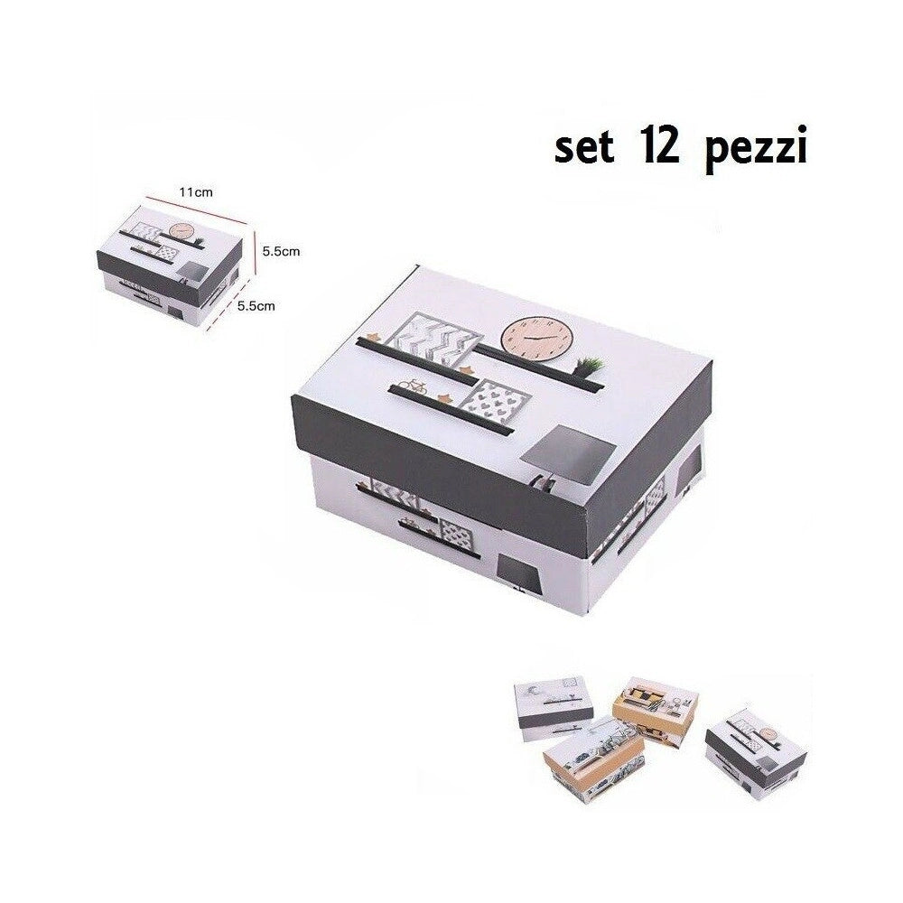 Trade Shop - Set 12 Pezzi Scatola Box Confezione Regalo Rettangolar Fantasia 11x5.5x5.5cm -