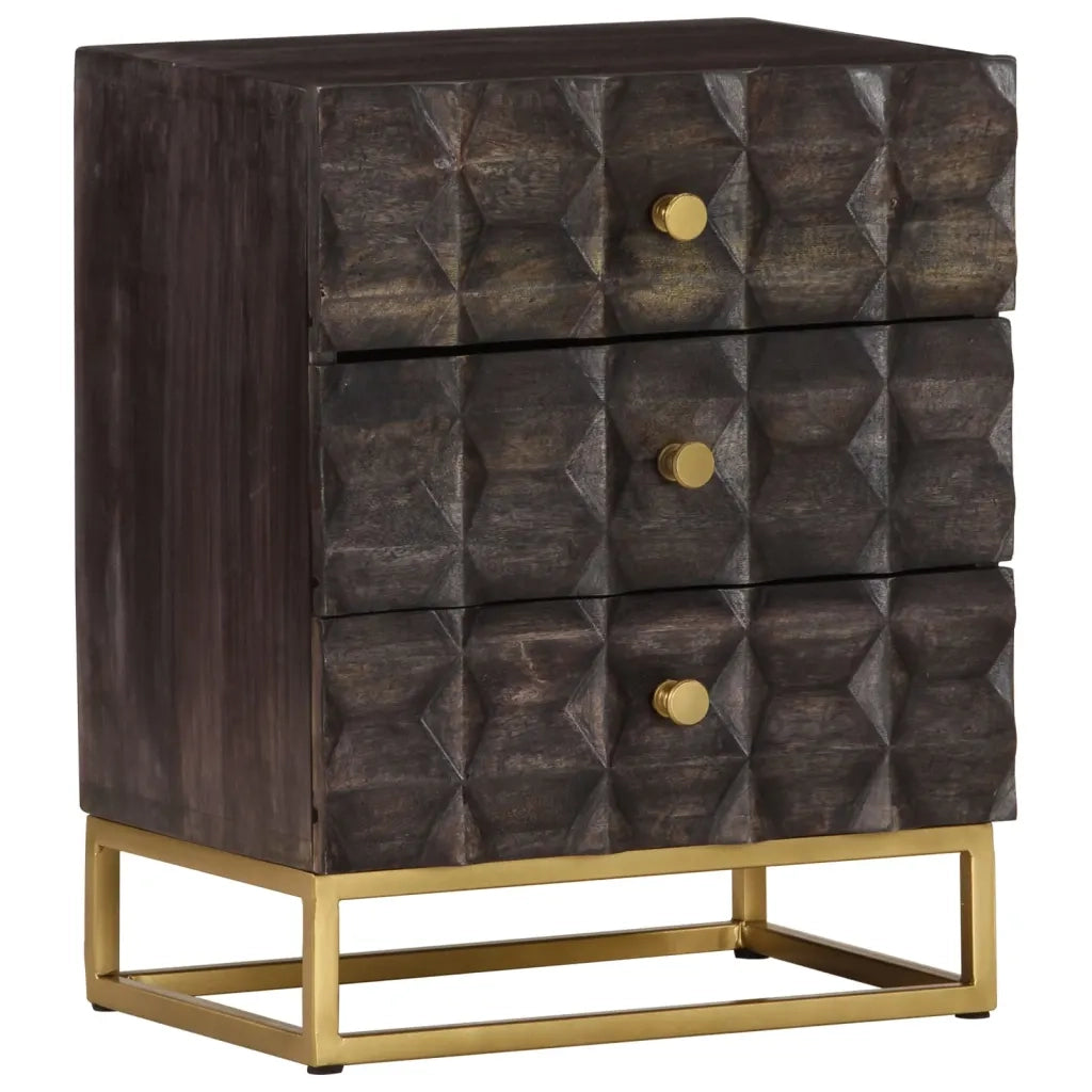 Comodino | Armadio da Notte | Mobiletto da notte Nero 40x30x50 cm in Legno Massello di Mango