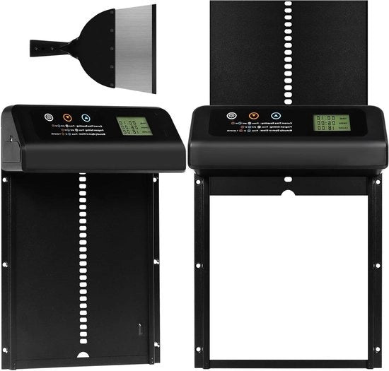 Chiusura automatica per pollaio Deuropener Premium | Automatico | Metallo | Timer | Display LCD per pollaio | Modalità a batteria | Anti-blockaggio | Nota di basso livello di batteria | Lame
