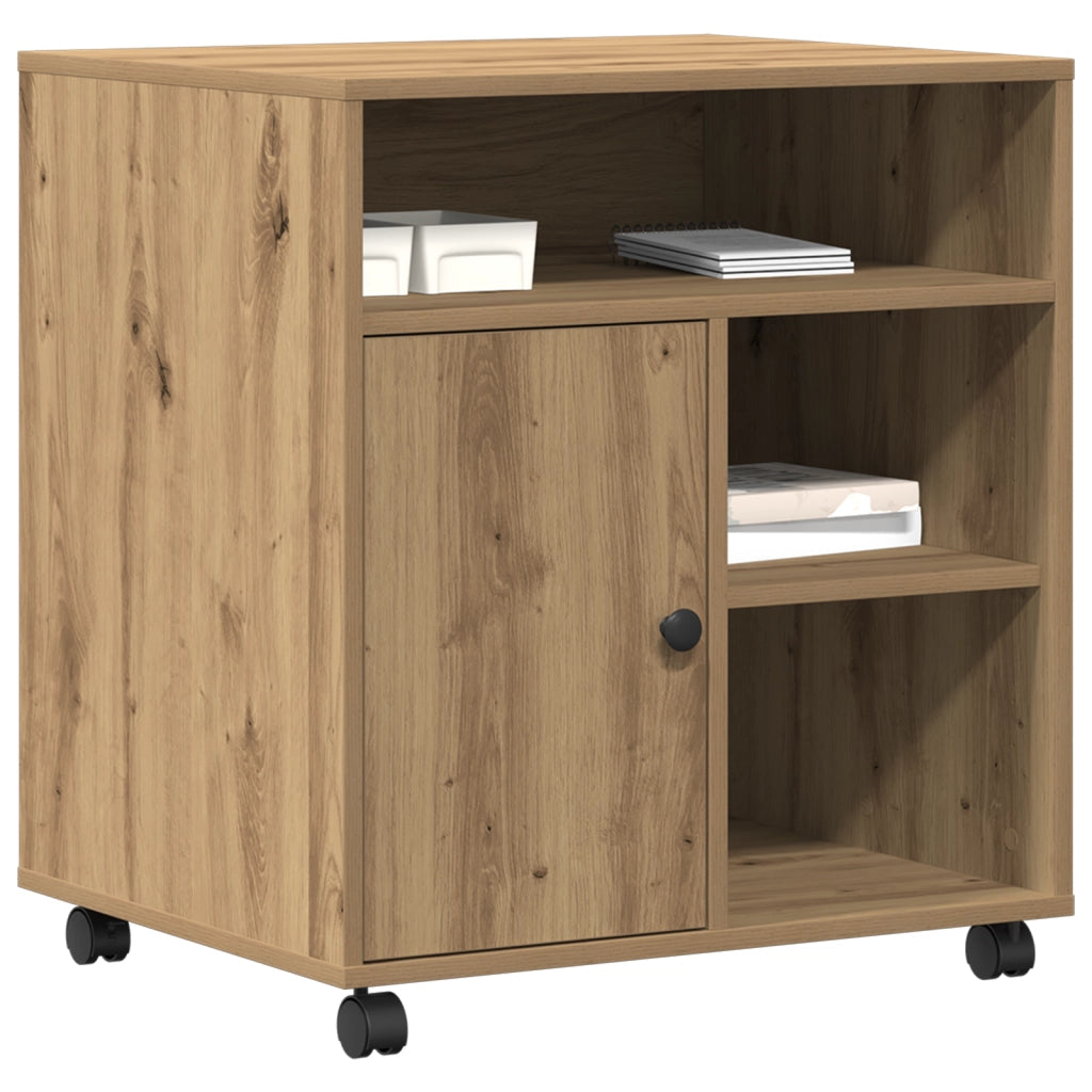 Supporto per Stampante con Ruote Rovere Artigianale 60x50x67 cm