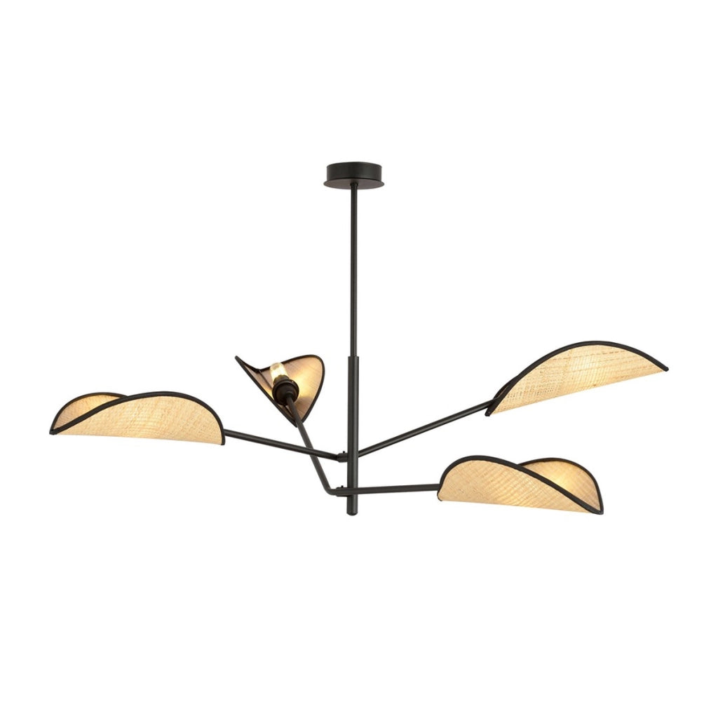 Lampada a sospensione Vene in acciaio nero e rattan