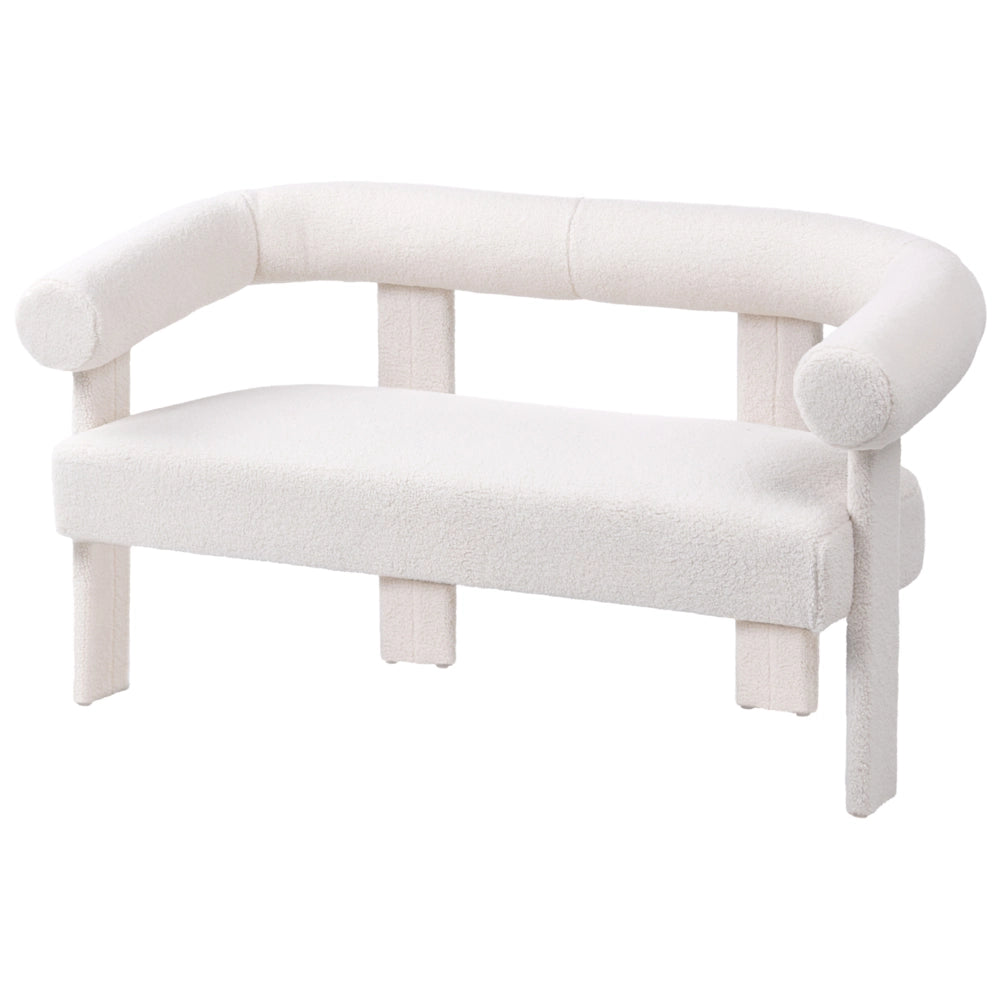 Divano a 2 posti morbido tessuto Boucle bianco sporco stile retrò vintage gambe in legno