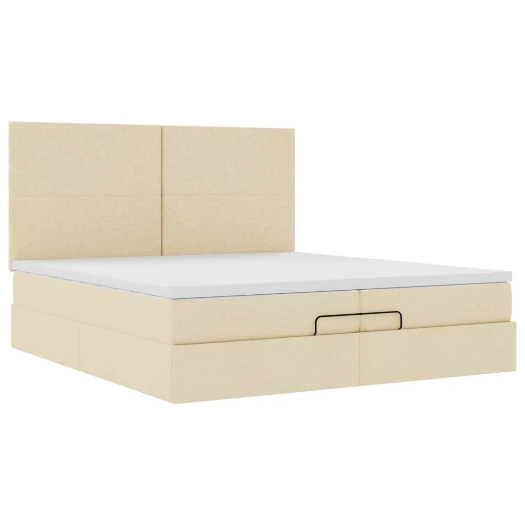 Struttura Letto Pouf con Materassi Crema 200x200 cm in Tessuto 3313104