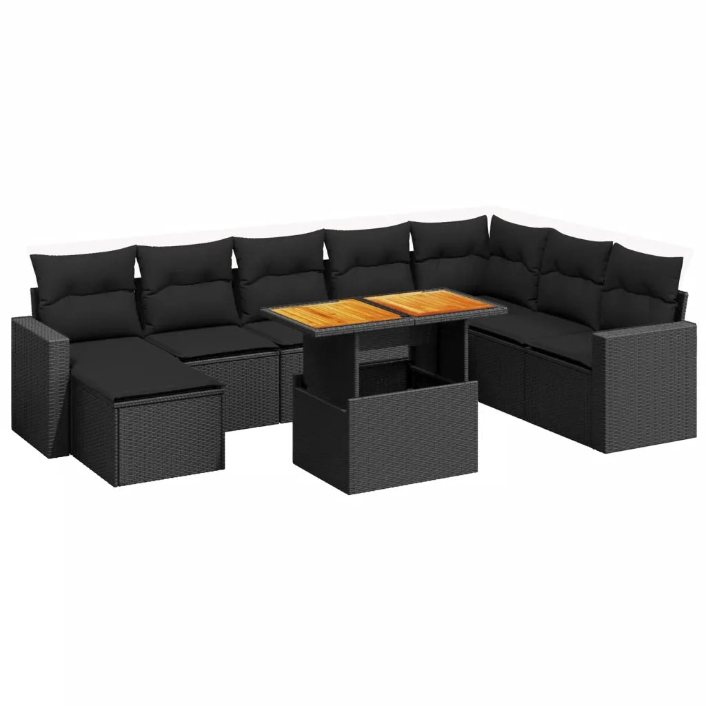 Set Divani da Giardino 9 pz con Cuscini Nero in Polyrattancod mxl 88877