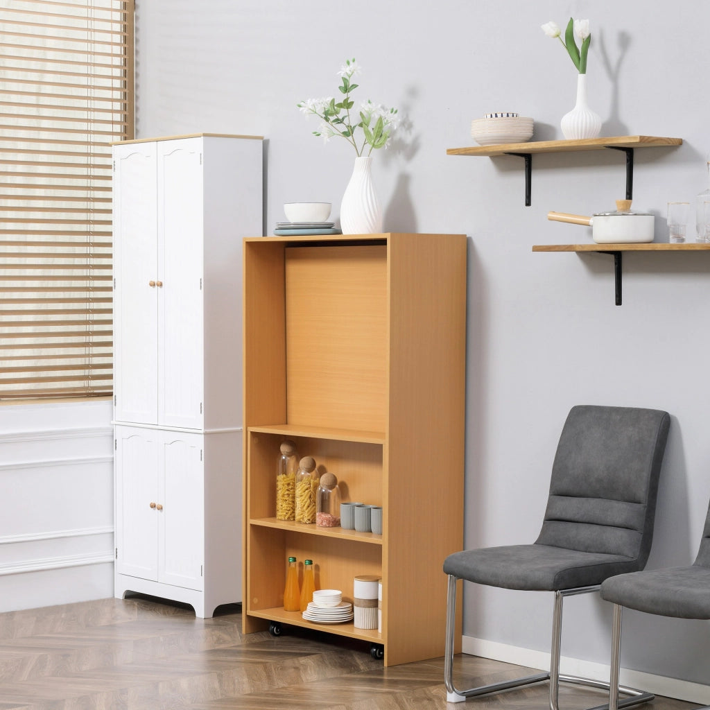 EasyComfort Tavolo Pieghevole da Pranzo max 3 Persone, in Truciolato e Acciaio, 75x144x144.5 cm, color Legno