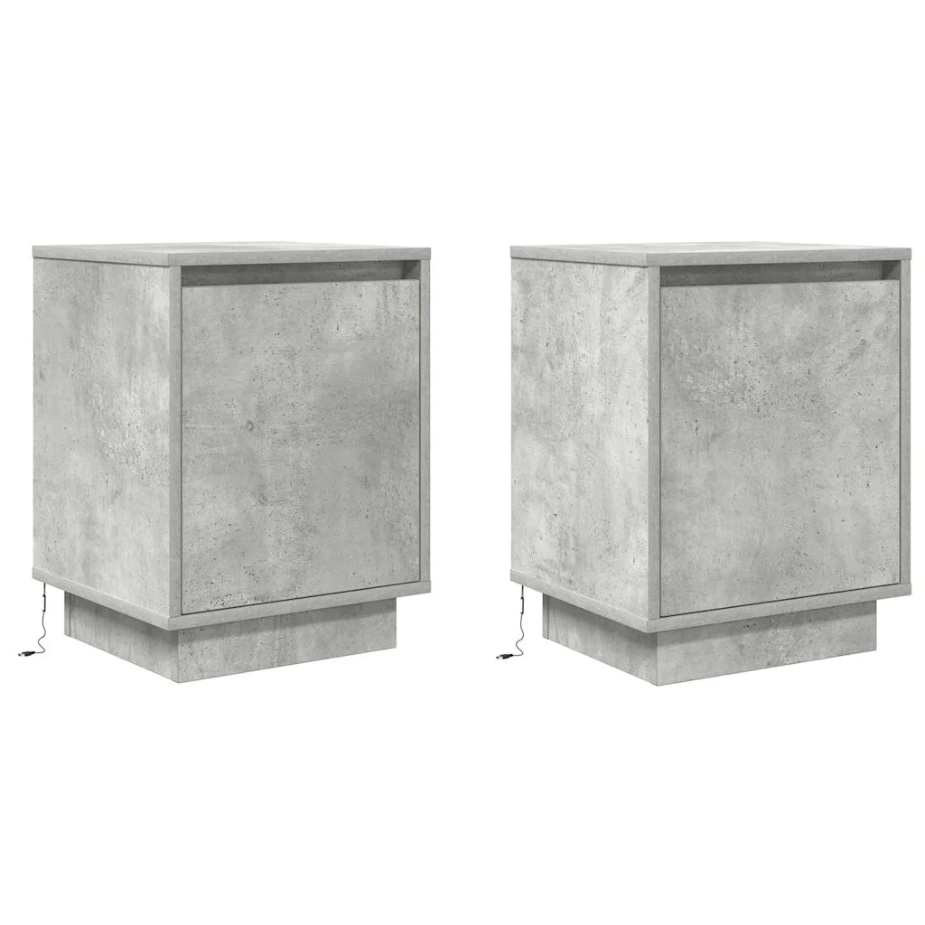 Set di 2 Comodini | Armadio da Notte | Mobiletto da notte con Luci a LED Grigio Cemento 38x34x50 cm