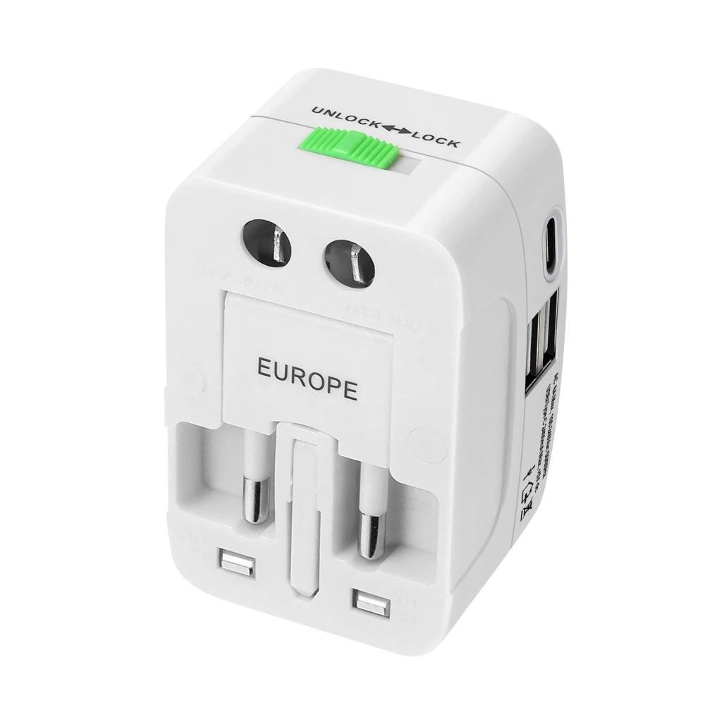 Adattatore da Viaggio Universale con USB / USB-C Anti-sovratensione Bianco Avizar