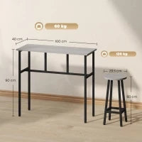Set da Bar 6 Pezzi con 4 Sgabelli da Bar e 2 Tavoli Alti in Legno Truciolato e Acciaio per Cucina e Soggiorno, Grigio