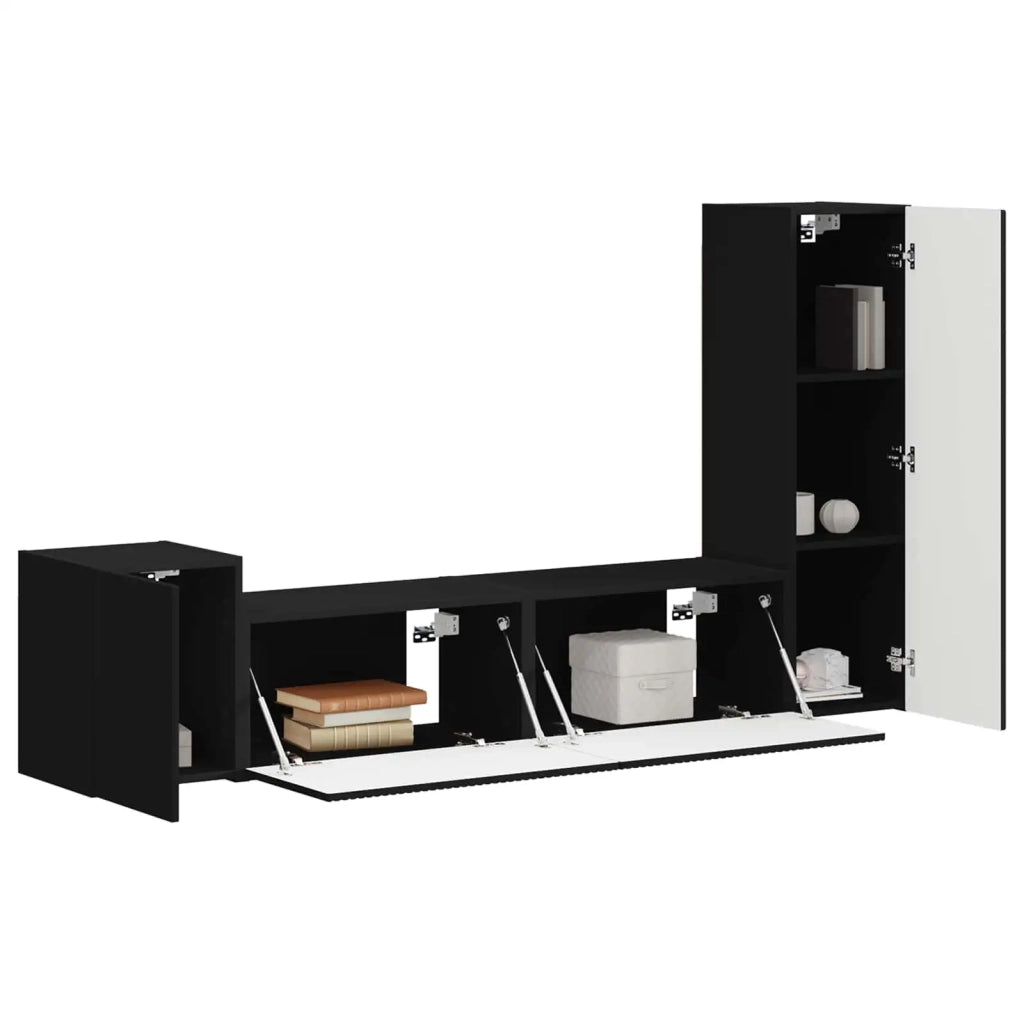 Set mobile TV Montaggio a parete 4 pcs Nero Legno multistrato 3408998