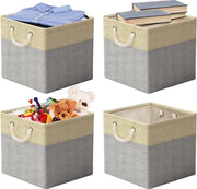 Scatola di archiviazione, tessuto, 30 x 30 cm, 4 pezzi, scatola di archiviazione pieghevole per tessuto, ideale per pannelli Kallax, camera da letto, camera dei bambini - (beige/grigio)