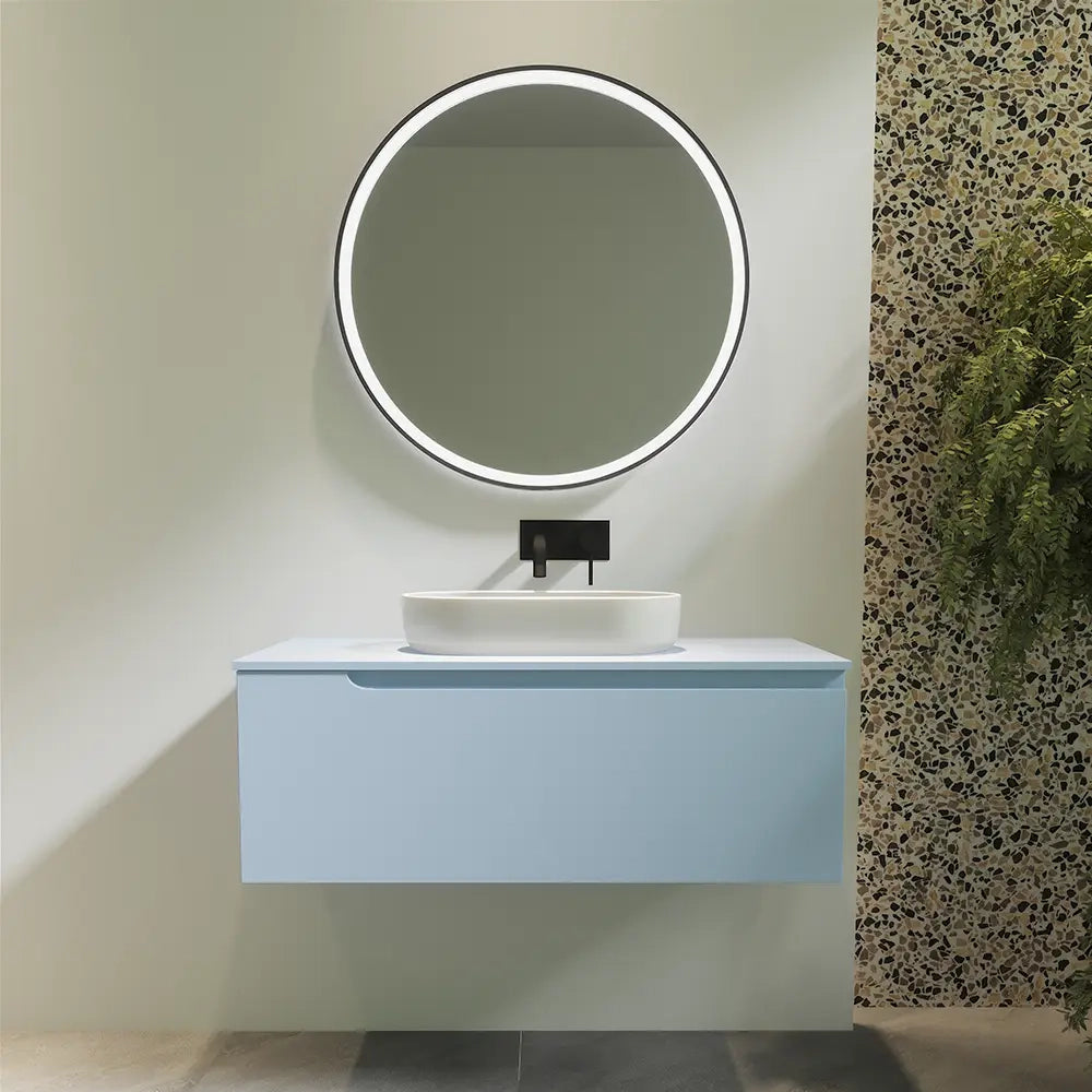 Mobile bagno sospeso 70 cm un cassetto color carta da zucchero con top  | Moor