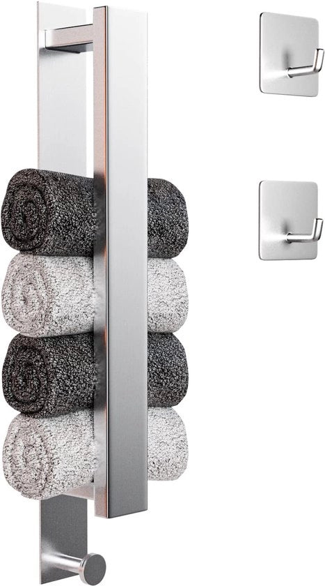 Sostegno asciugamano senza perforazione, sostegno asciugamano bagno, sostegno asciugamano ospite adesivo, sostegno asciugamano parete con 2 ganci per asciugamano per bagno e cucina (40 cm, acciaio inossidabile)